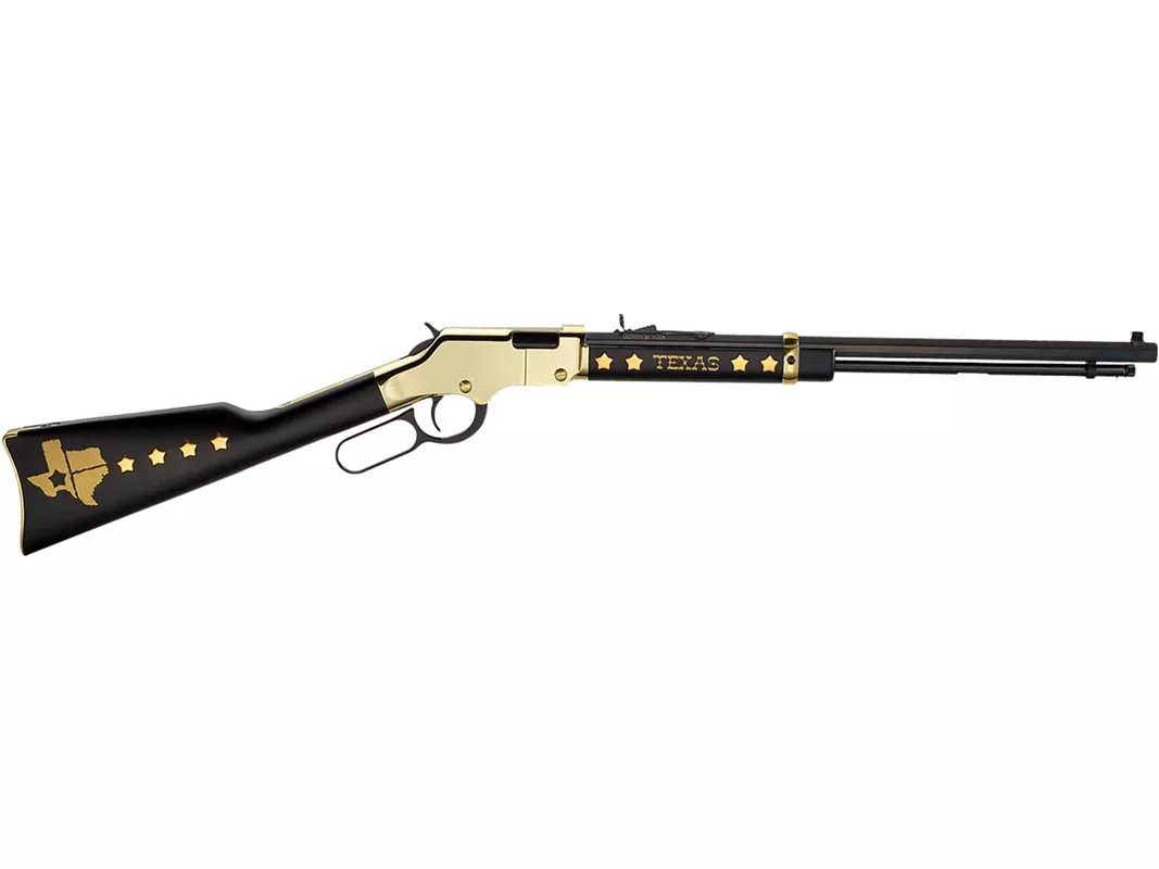 Henry Golden Boy Texas Lever Action Rifle 22 Long Rifle 20″ Blued Barrel Gold Frame Black Walnut Straight Grip Stock