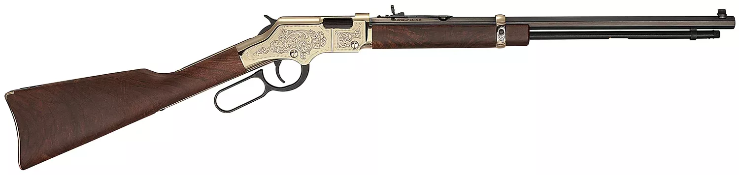 Henry H004VD4 Golden Boy Deluxe 4th Edition 17 HMR 12+1 20" Blued Octagon Barrel, Engraved Brasslite Rec, American Walnut Stock, Ad. Buckhorn Sights