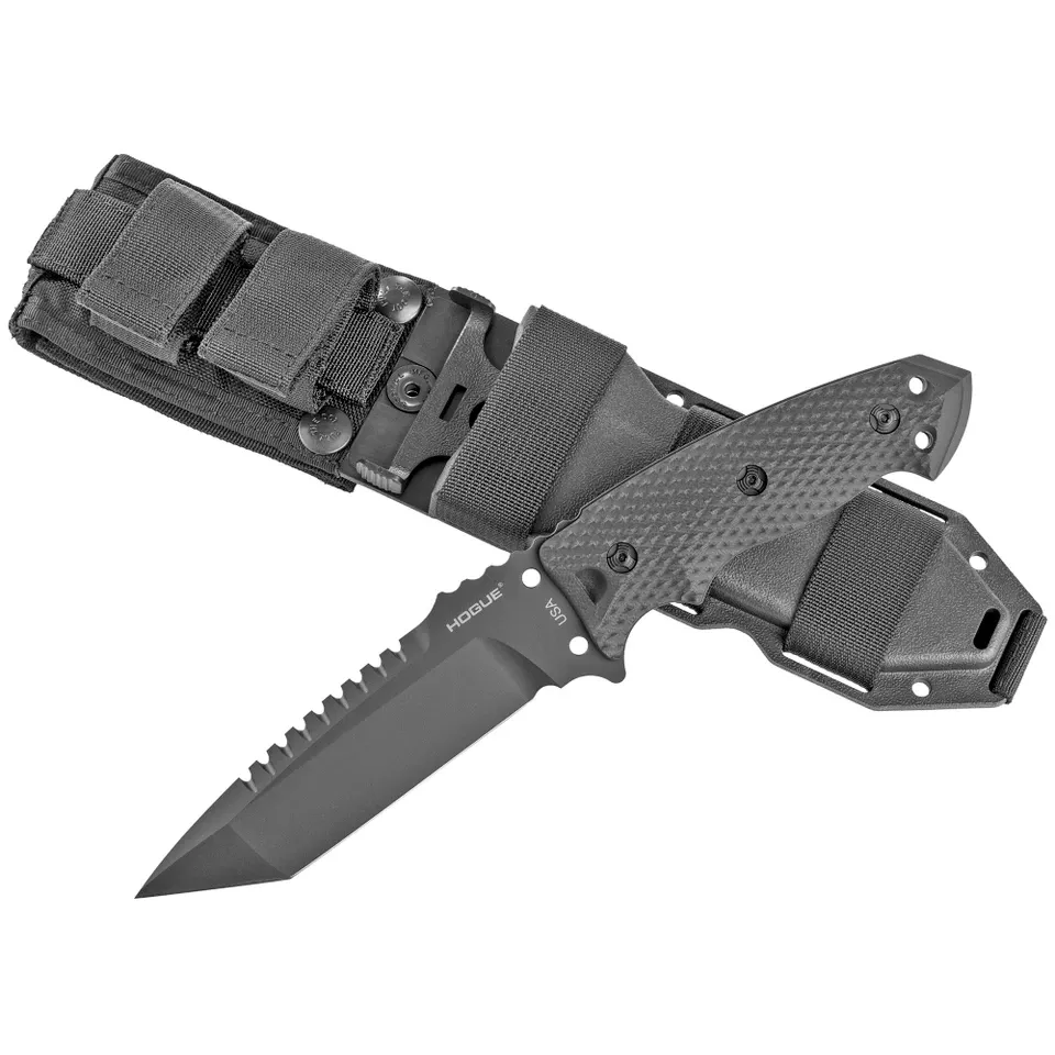 Hogue EXF01 Tactical Fixed Blade Knife with Black G10 Handle