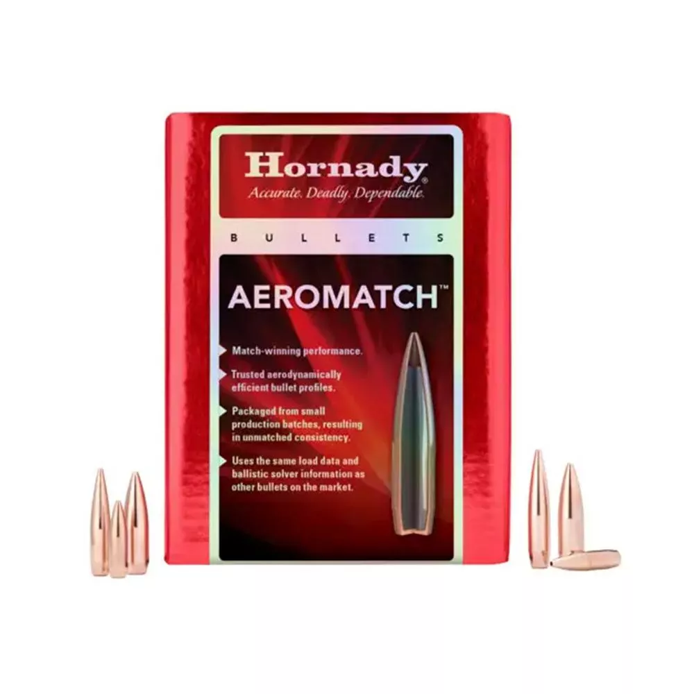 Hornady Aeromatch Rifle Bullets 22 CAL .224 69 GR HPBT(1-9″) 100 RDS