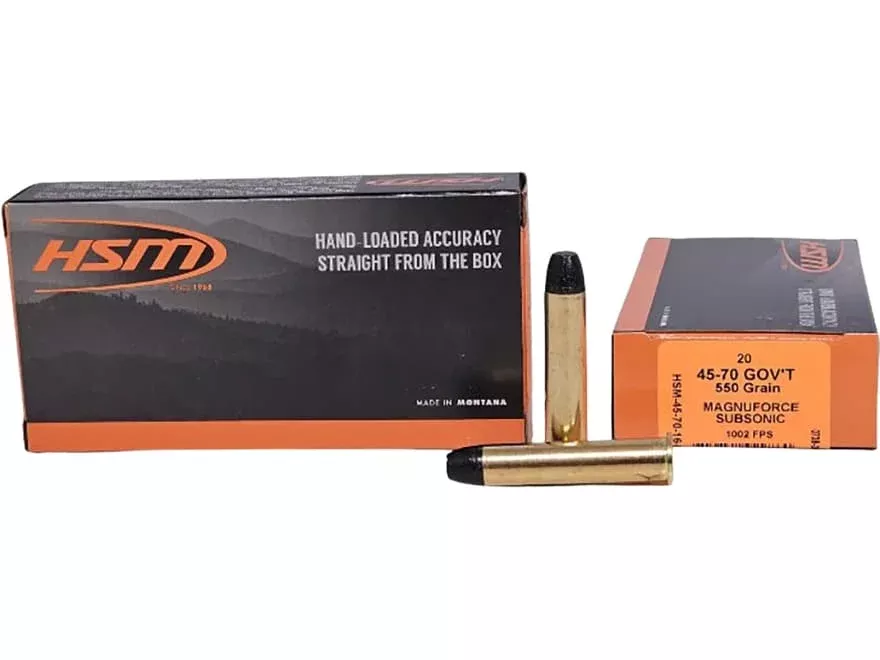 HSM Magnuforce Subsonic 45-70 Government Ammo 550 Grain Flat Nose Box of 20