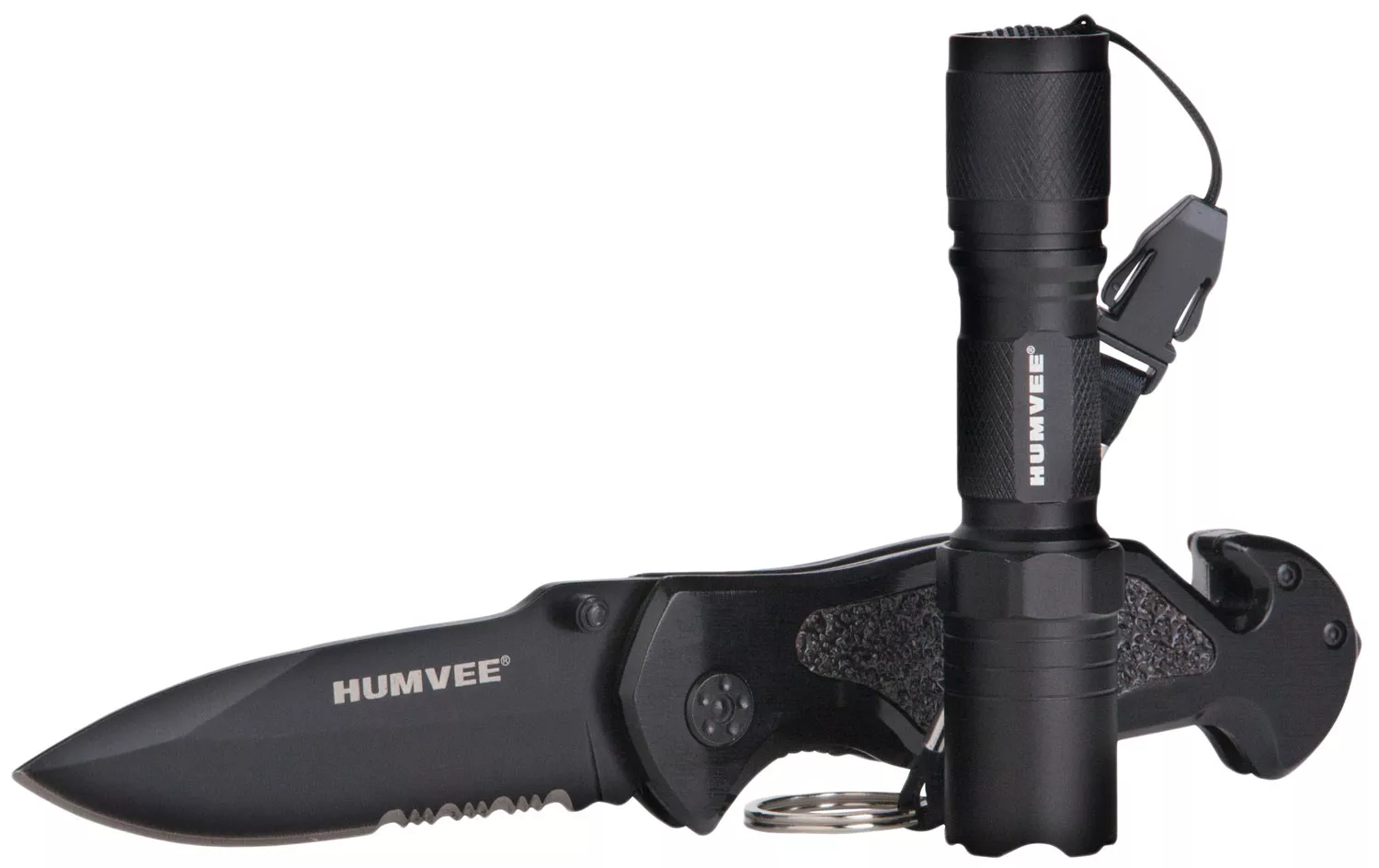 Humvee Adventure Gear HMVKCER1 Rescue Combo 3.25″ Folding Spear Point Part Serrated Stainless Steel Blade Black Aluminum Handle Features Glass Breaker/Pocket Clip/Seatbelt Cutter