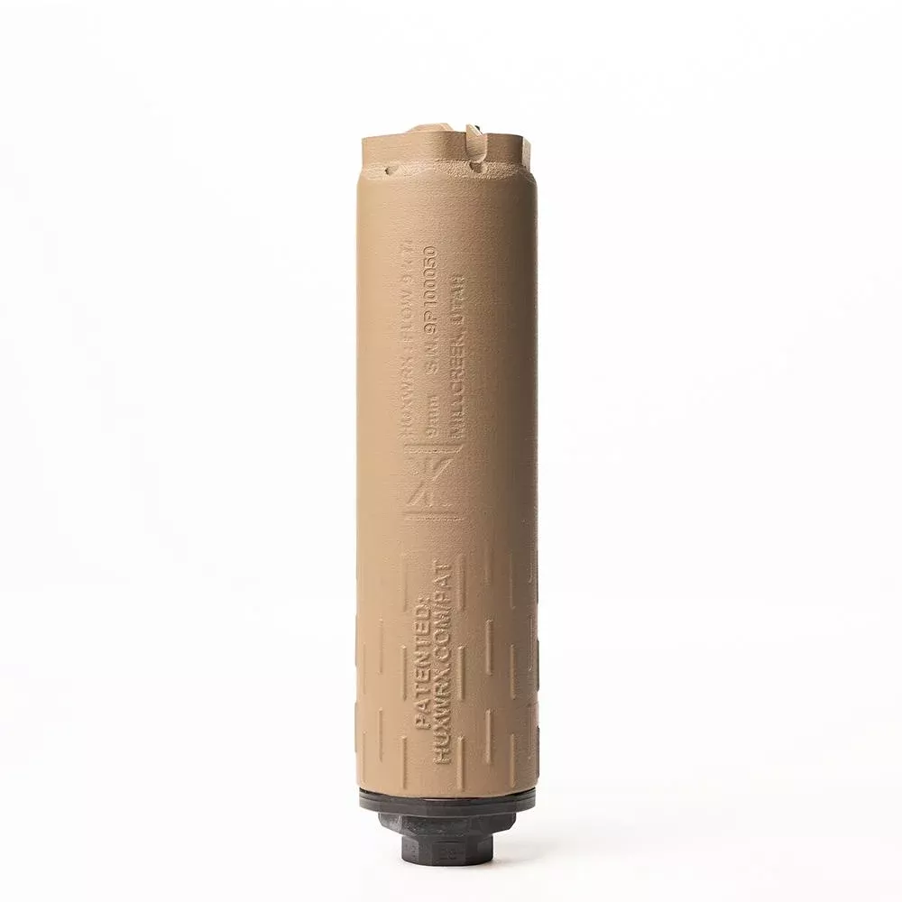 Huxwrx Flow 9K TI Suppressor 9mm Luger 1/2×28 Thread FDE