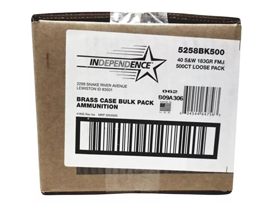Independence 40 S&W Ammo 180 Grain Full Metal Jacket Box of 500 (Bulk)