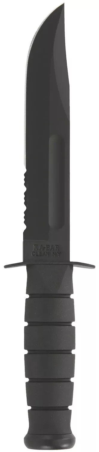 Ka-Bar 1212 Fighting/Utility 7″ Fixed Clip Point Part Serrated Black 1095 Cro-Van Blade, Black Kraton G Handle, Includes Sheath