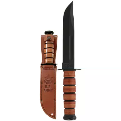 KA-BAR Knives KA-BAR, Army, Fixed Blade Knife, 7" Blade Length, 11.875" Overall Length, Clip Point, Plain Edge, 1095 Cro-Van/Black, Brown Leather, Includes Leather Sheath 1220