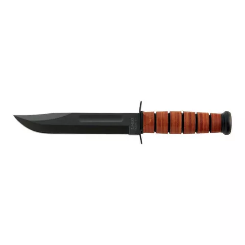 KaBar 1217 USMC FightUtility 7 Fixed Clip Point Plain Black 1095 CroVan Blade. Brown Leather Handle. Includes Sheath UPC: 617717212178