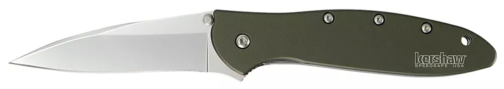 Kershaw 1660OL Leek 3″ Folding Drop Point Plain Bead Blasted 14C28N Steel Blade Olive Drab Anodized Aluminum Handle Includes Pocket Clip