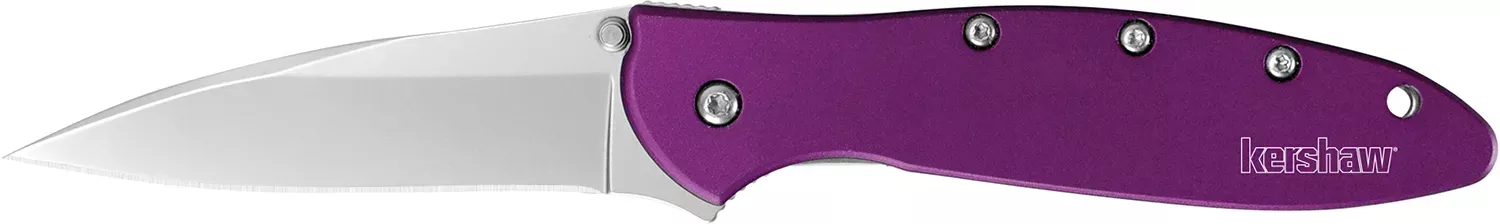 Kershaw 1660PUR Leek 3″ Folding Drop Point Plain Bead Blasted 14C28N Steel Blade Purple Anodized Aluminum Handle Includes Pocket Clip