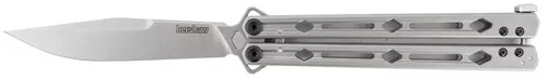Kershaw 5150 Lucha4.60" Butterfly Drop Point Plain Stonewashed 14C28N Steel Blade Bead Blasted Stainless Steel Handle