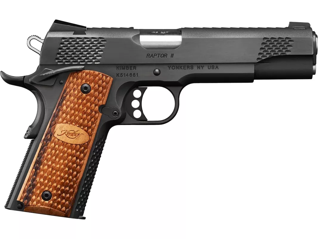 Kimber Raptor II 45 ACP Pistol 5″ Barrel 8+1 Round Black Slide Wood Grip Black Frame