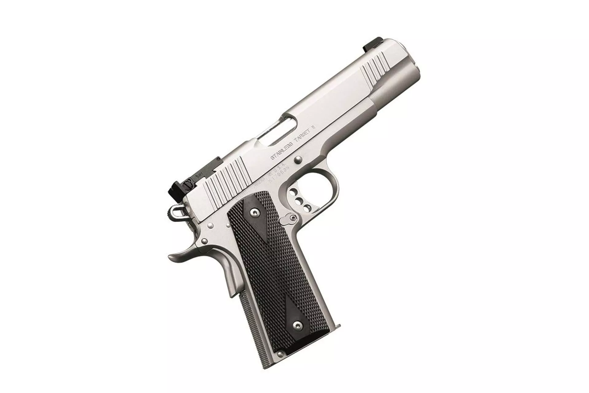 Kimber, Stainless Target II, Semi, 1911, 9MM, 5″, Silver, Laminate Grips, Adjustable Sights, 9 Rds, CA Compliant – 3200108CA