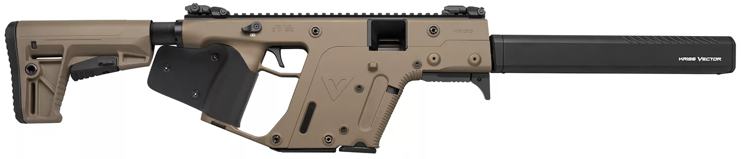 Kriss USA KV45CFD22 Vector CRB G2 45 ACP 10+1 16″ Black Barrel Shroud, FDE Rec & Fixed Stock, Black California Paddle Grip, Flip Up Sights