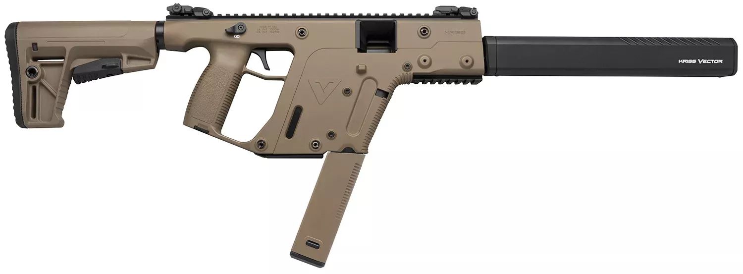 Kriss USA KV90CFD20 Vector CRB G2 9mm Luger 40+1 16″ Black Nitride Threaded Barrel, Flat Dark Earth Picatinny Rail Aluminum Receiver, FDE Synthetic 6 Position Stock & Polymer Grip