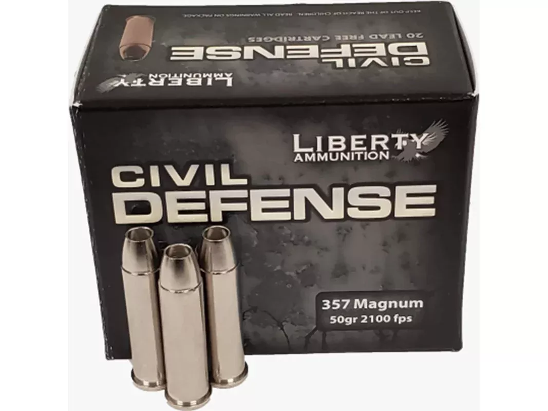 Liberty Civil Defense 357 Magnum Ammo 50 Grain Fragmenting Hollow Point Lead Free Box of 20