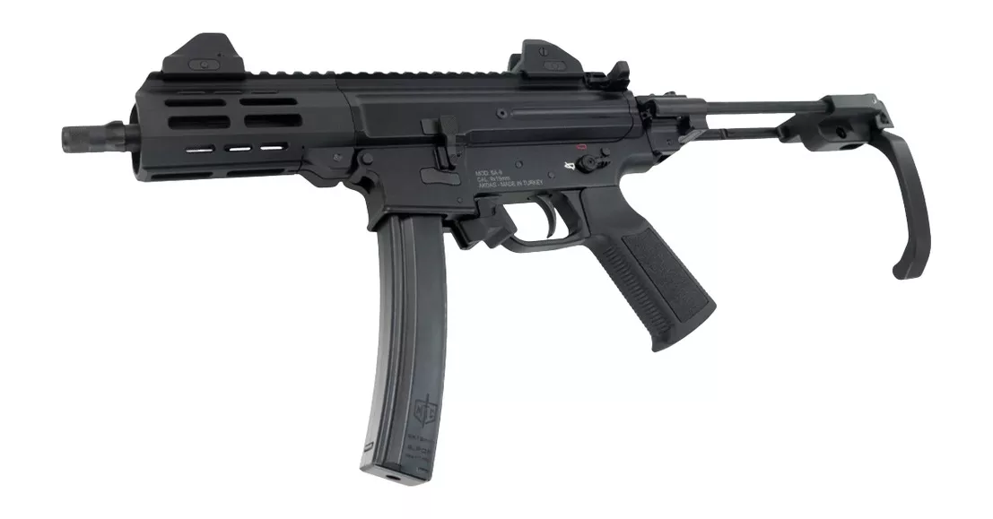 MAC 12755002 IX9mm Luger 6.50″ Black Anodized Threaded Barrel & Receiver w/Picatinny Rail, M-LOK Handguard, Black Polymer Tailhook Retractable Brace