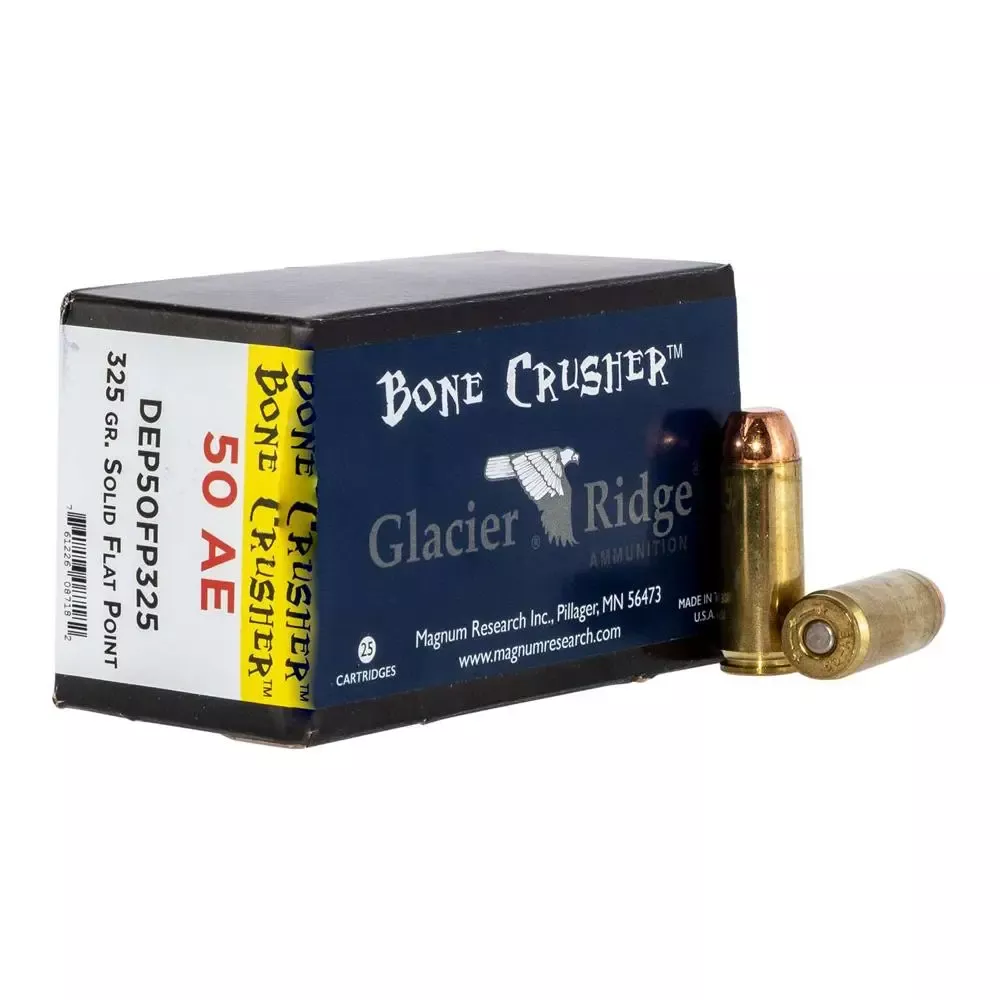 Magnum Research Glacier Ridge Bonecrusher Handgun Ammunition .50AE 325 Grain Solid Flat Point 25/ct