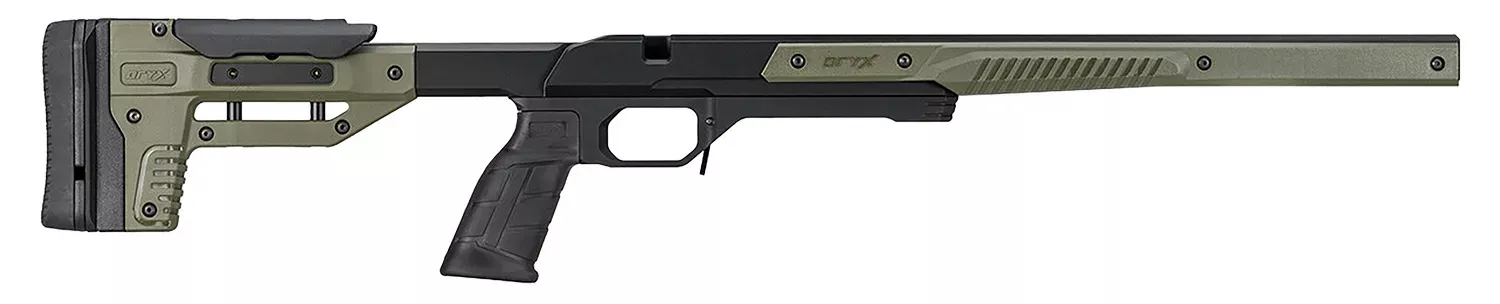 Mdt Sporting Goods Inc 104226ODG Oryx Chassis OD Green/Black Aluminum, Adj. Cheekrest, M-LOK Forend, AR-Style Grip, Barricade Stop, AICS MAG Compatible, Fits Short Action Savage Axis