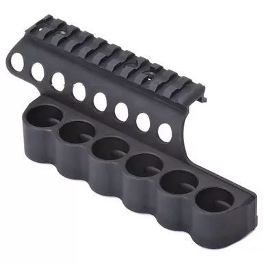 Mesa Tactical 6-Shell Side Saddle | 12 Gauge | SureShell Saddle with Rail | Fits Mossberg 500 | 590 | Black | 93630