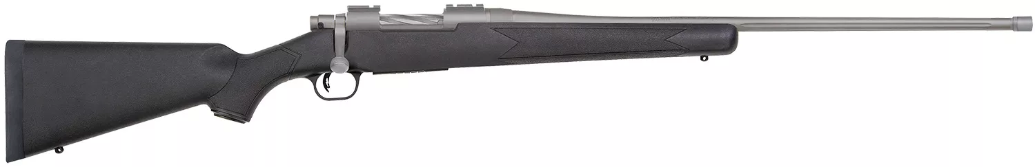 Mossberg 28245 PatriotFull Size 6.5 PRC 4+1 24" Stainless Cerakote Fluted Threaded Barrel, Drilled & Tapped Stainless Cerakote Receiver, Black Fixed Synthetic Stock