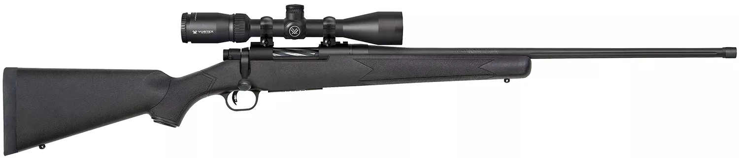 Mossberg 28247 Patriot w/Optic 350 Legend 4+1 22″ Matte Blued Fluted Threaded Barrel, Matte Blued Drilled & Tapped Receiver, Fixed Black Synthetic Stock, Vortex Crossfire II 3-9x40mm