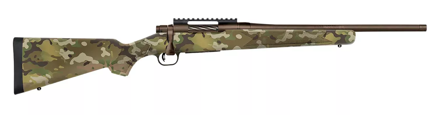 Mossberg 28278 PatriotCompact 6.5 Creedmoor 4+1 18″ Patriot Brown Cerakote Threaded Bull Barrel, Patriot Brown Cerakote Steel Receiver w/Picatinny Rail, MultiCam Fixed Synthetic Stock