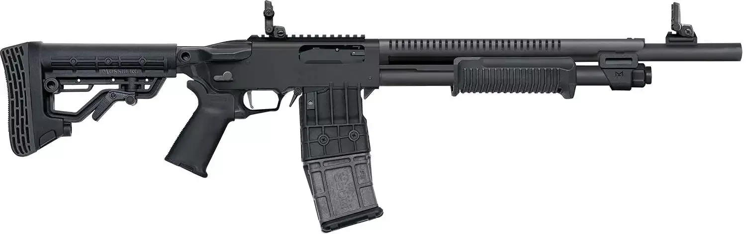 Mossberg 590RM Tactical MAG Fed 12G Shotgun 18.5″ 5 Postion Stock, Magpul Folding Sights, 10+1