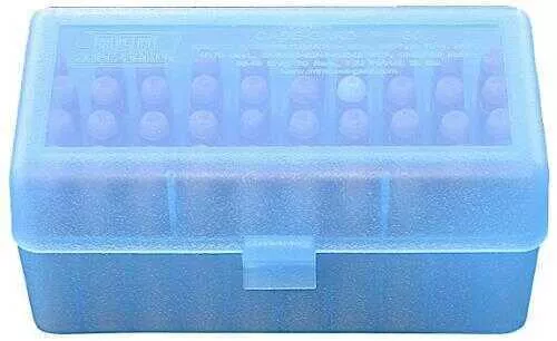 MTM Ammunition Box 50 Round Flip-Top 223 270 WSSM 460 500 S&W Clear Blue RSLD-50-24