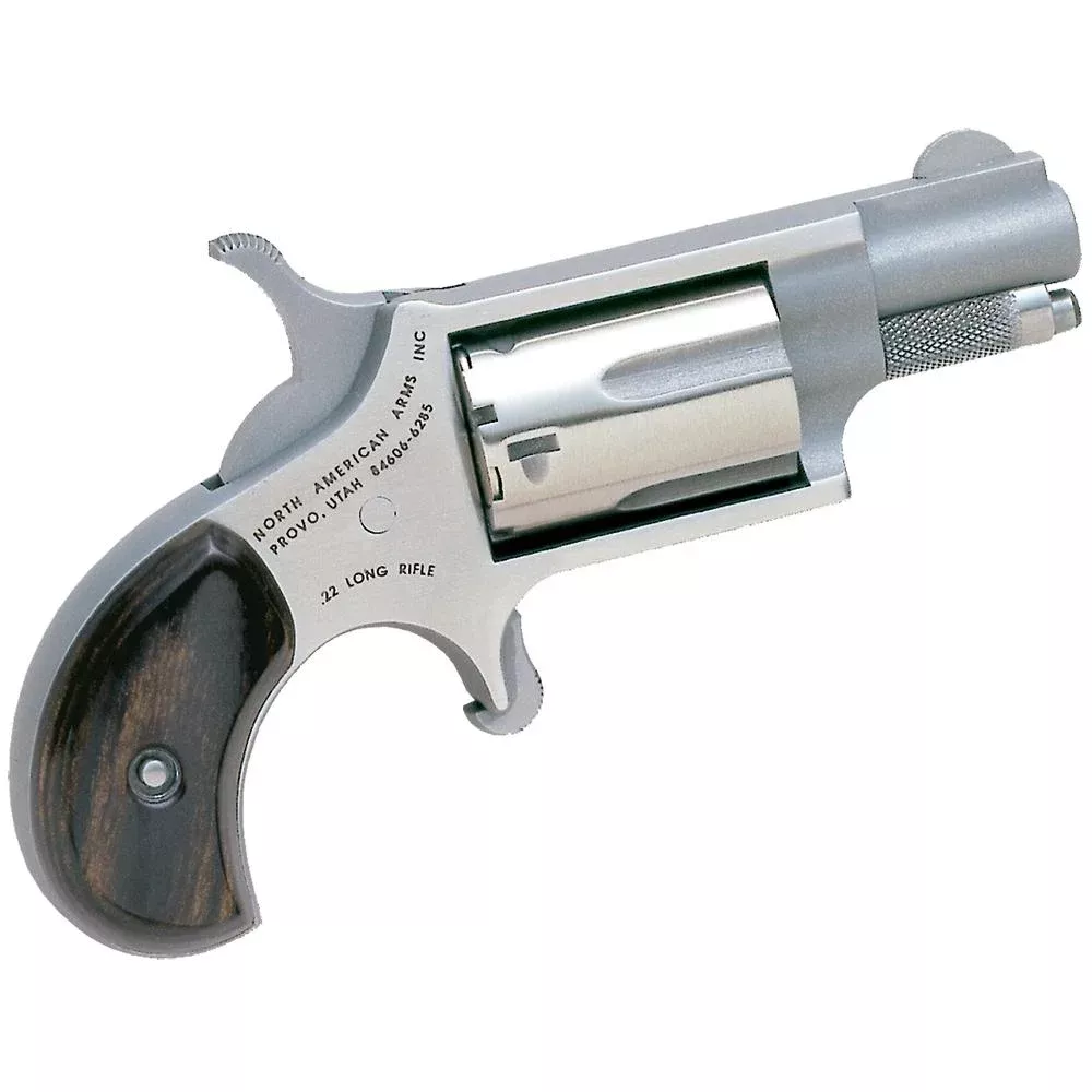 NAA 22LR Mini Revolver Handgun .22 LR 5rd Capacity 1.125″ Barrel Silver with Wood Grip