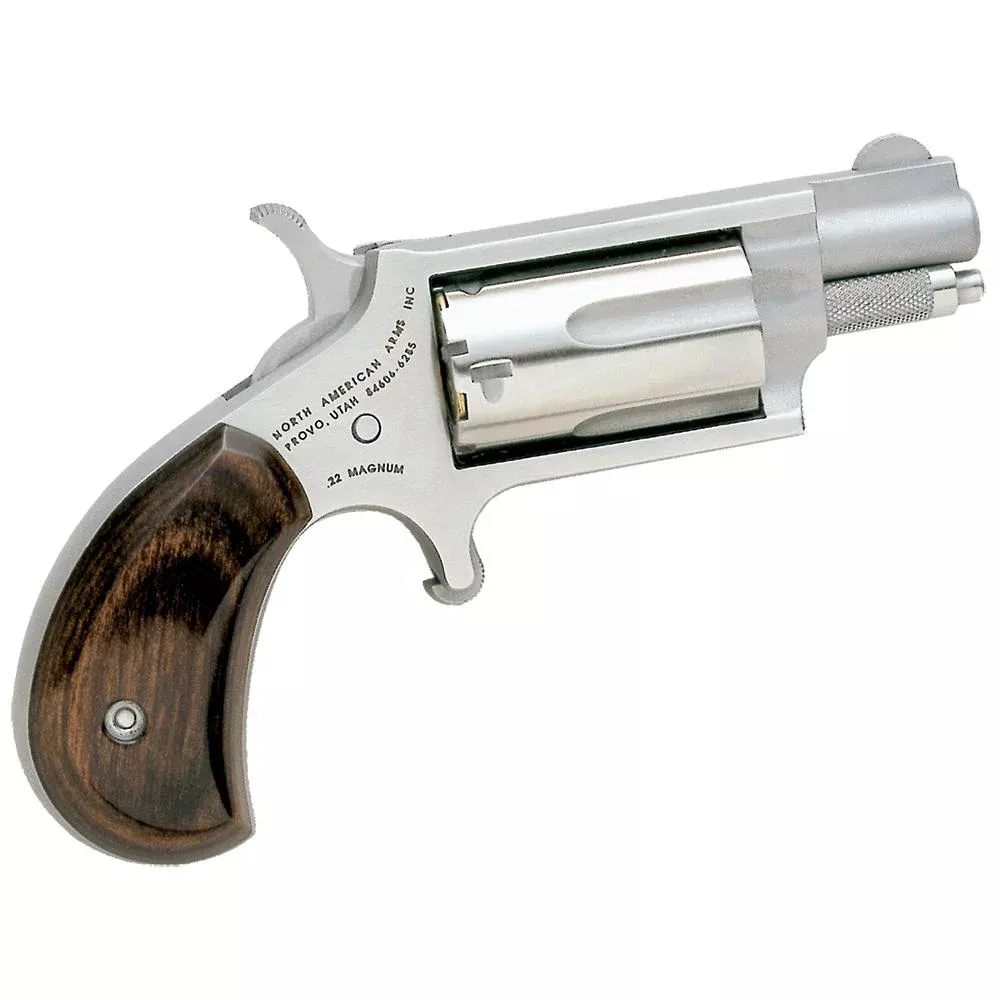 NAA 22MS Mini Revolver Handgun .22 WMR 5rd Capacity 1.125″ Barrel Silver with Wood Grip