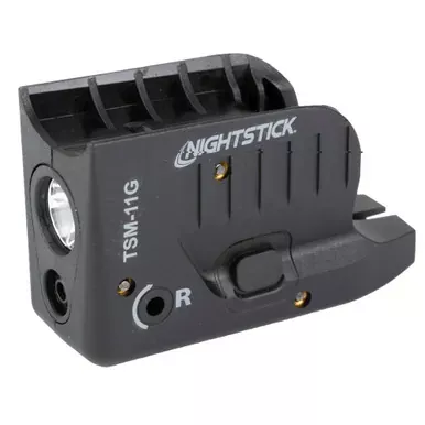 Nightstick TSM-11G | Subcompact Tactical Weapon-Mounted Light w/ Green Laser | For Glock 43/43X/48 150 Lumens | 2,700 Candela | Black | .75 Hours of Runtime | IP-X4 Water-Resistant | Rechargeable Battery | TSM-11G