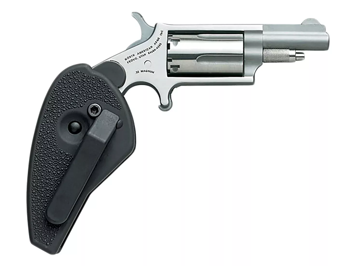 North American Arms 22MHG Mini-Revolver22 WMR 5 Shot 1.63″ Stainless Steel Barrel, Frame & Cylinder, Black Synthetic Holster Grip, Exposed Hammer