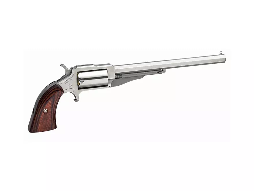 North American Arms Hogleg 22 Winchester Magnum Rimfire (WMR) Revolver 6″ Stainless Barrel 5 Round Wood Grip