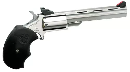 North American Arms MMTM Mini-Master *CA Compliant 22 WMR 5 Shot 4" Stainless Steel Vent Rib Barrel, Stainless Steel Frame, Stainless Cylinder, Black Finger Grooved Rubber Grip, Exposed Hammer