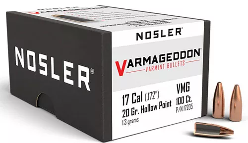 Nosler 17205 Varmageddon17 Cal .172 20 gr Flat Base Hollow Point 100 Per Box UPC: 054041172059