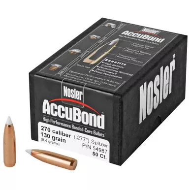 Nosler AccuBond, .277 Diameter, 270 Caliber, 130 Grain, Spitzer Boat Tail, 50 Count 54987