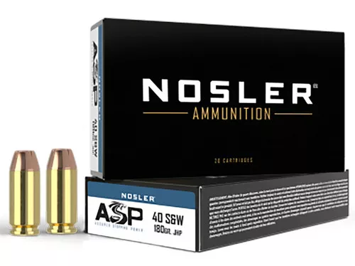 Nosler ASP Subsonic Centerfire Ammunition, 40 Smith & Wesson, Jacketed Hollow Point, 180 Grain – 50 Cartridge Box ( 50 / 1 )