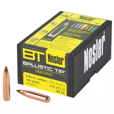 Nosler Ballistic Tip, .264 Diameter, 6.5MM, 140 Grain, Spitzer Boat Tail, 50 Count 26140