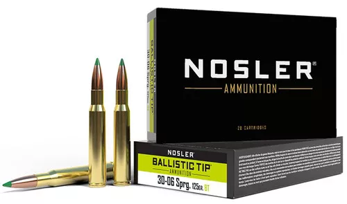 Nosler Ballistic Tip Hyper Velocity Centerfire Ammunition, 30-06 Springfield, Spitzer Ballistic Tip, 125 Grain – 20 Cartridge Box ( 20 / 1 )