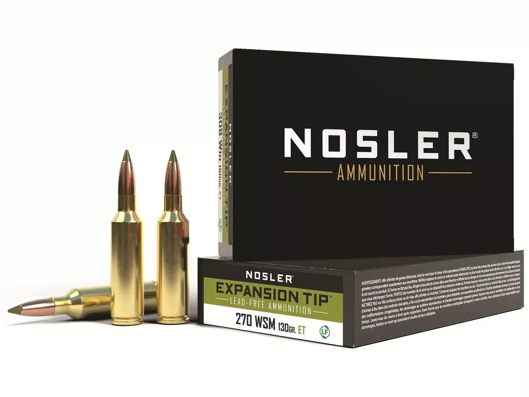 Nosler E-Tip 270 Winchester Short Magnum (WSM) Ammo 130 Grain Nosler Expansion Tip (E-Tip) Polymer Tip Lead Free Box of 20