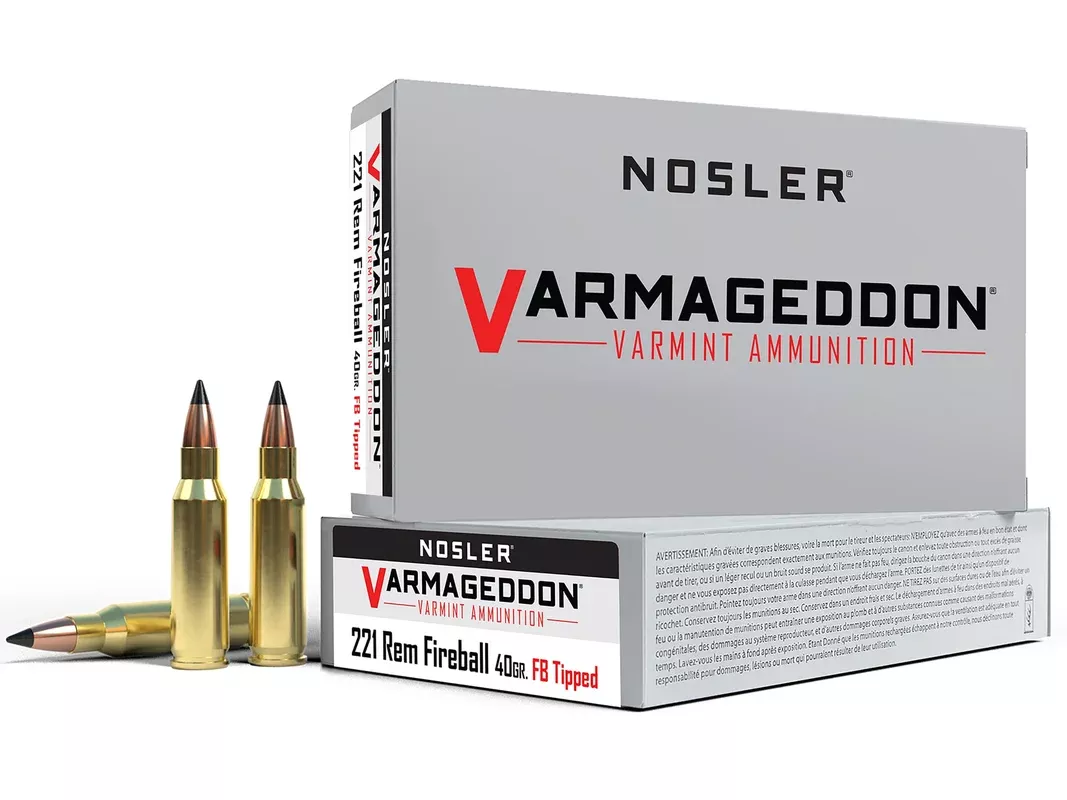 Nosler Varmageddon 221 Remington Fireball Ammo 40 Grain Nosler Varmageddon Polymer Tip Box of 20