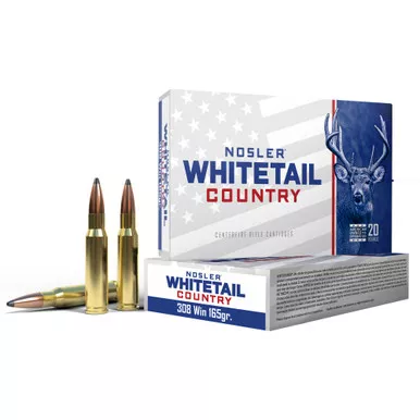 Nosler Whitetail Country, 308 Winchester, 165 Grain, Solid Base Bullet, 20 Round Box 40120