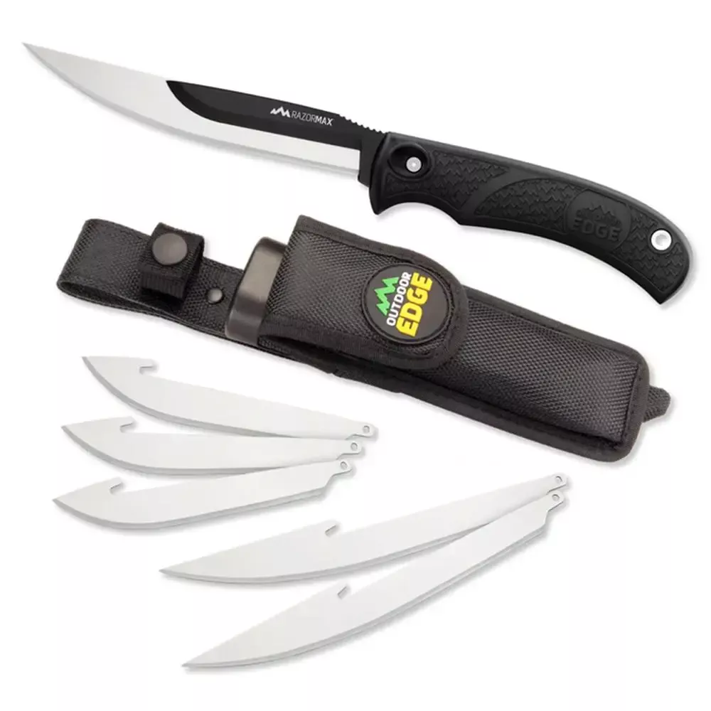 Outdoor Edge RazorMax Replaceable Fixed Knife 3-1/2" Drop Point Blade 5" Boning Blade Black