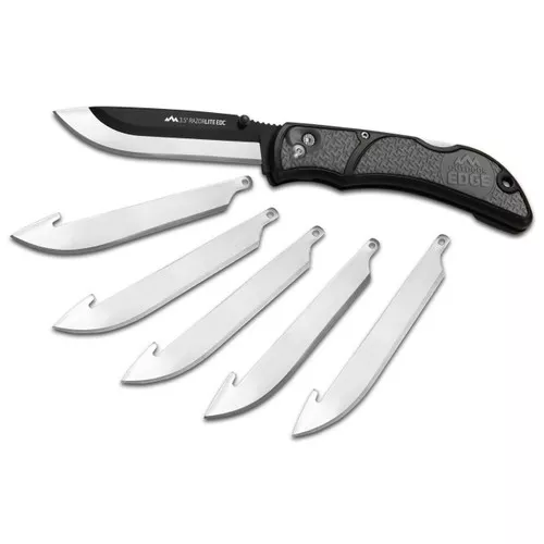 Outdoor Edge RLY50C RazorLite3.50 Folding Drop Point Tanto Plain 420J2 SS Blade BlackGray Polymer Handle UPC: 743404301532