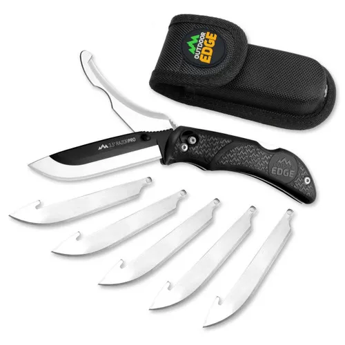 Outdoor Edge RO10C RazorPro3.50 Folding RazorGut Plain 420J2 SS Blade Black TPR Handle Includes Replacement Blades UPC: 743404201429