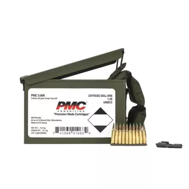 PMC Rifle Ammunition 5.56 NATO 62 Grain Green Tip 2920 fps 1680/ct (2-840/ct)