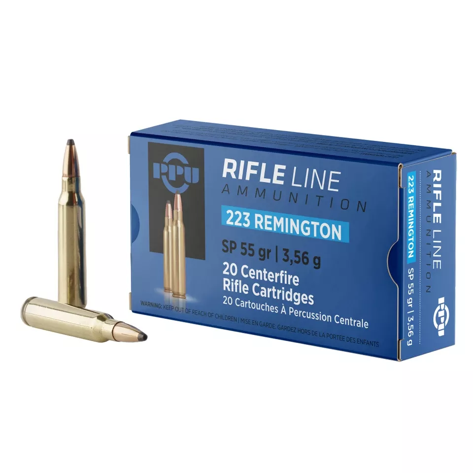 PPU 223 Remington Soft Point 55 Grain Ammunition - 20 Rounds per Box, 1000 Rounds per Case