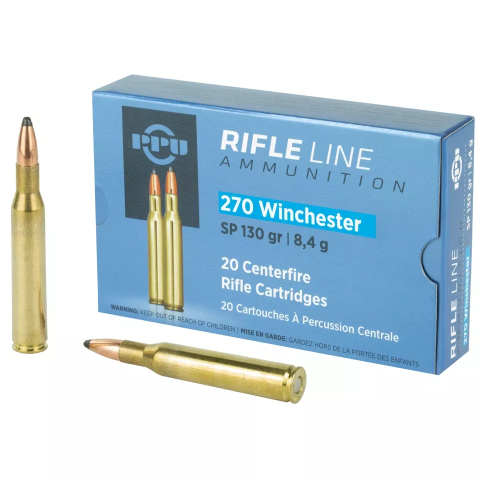 PPU 270 Winchester Soft Point 130 Grain Ammunition - 20 Rounds per Box, 200 Rounds per Case