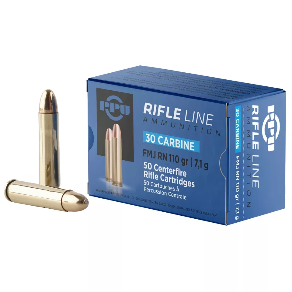 PPU .30 Carbine 110gr FMJ Ammunition - 50 Rounds/500 Rounds Bulk Pack