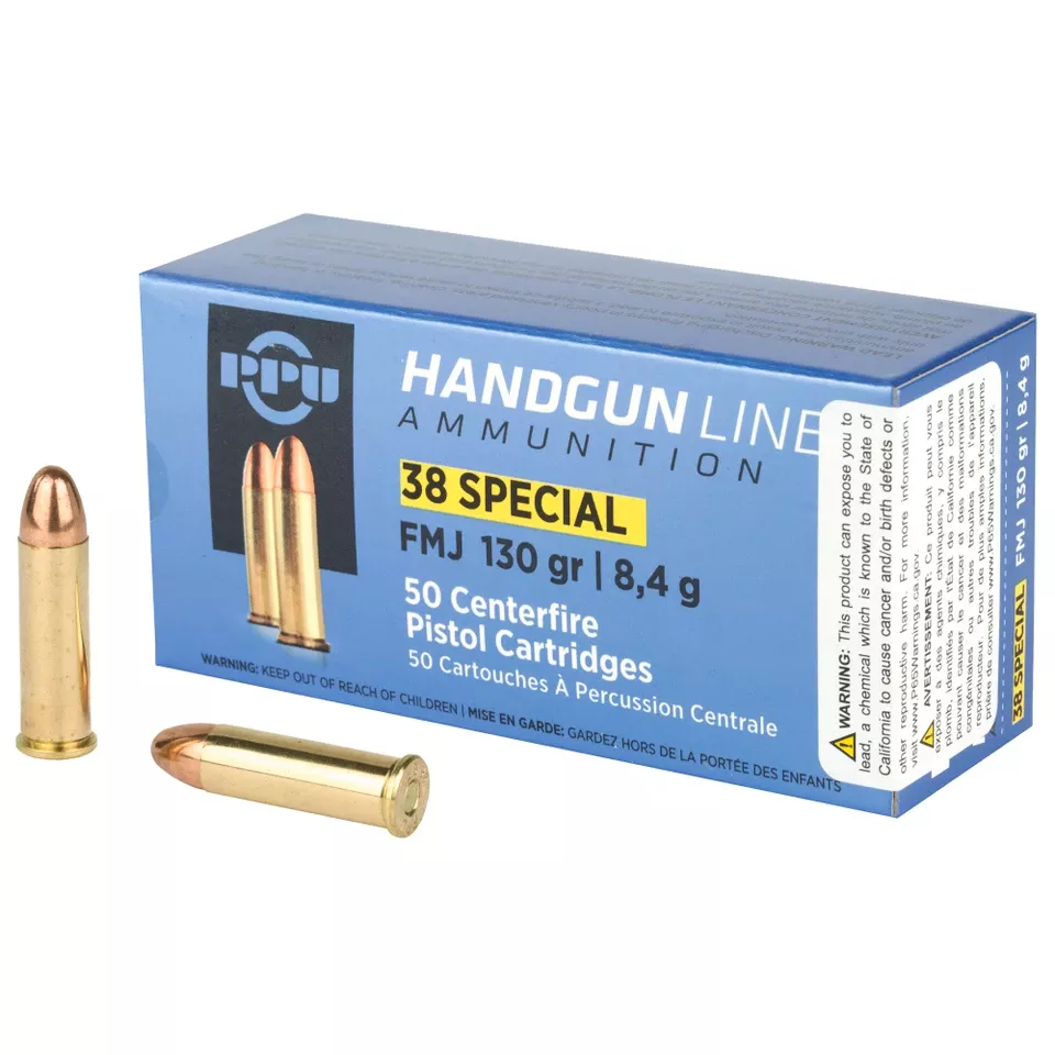 PPU .38 Special FMJ 130 Grain Ammunition - 50 Rounds/500 Rounds